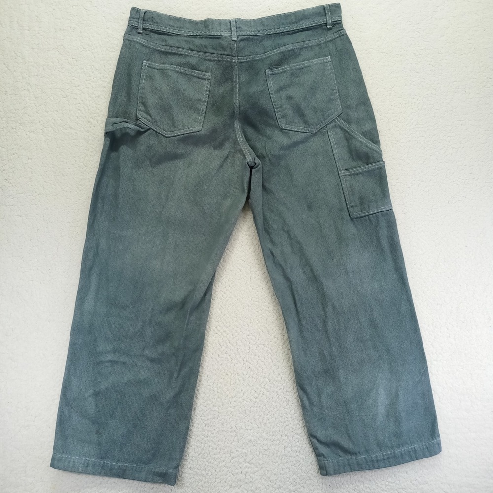 No Boundaries Mens Carpenter Pants 38x31 Green Double Knee Canvas Baggy - Picture 2 of 9